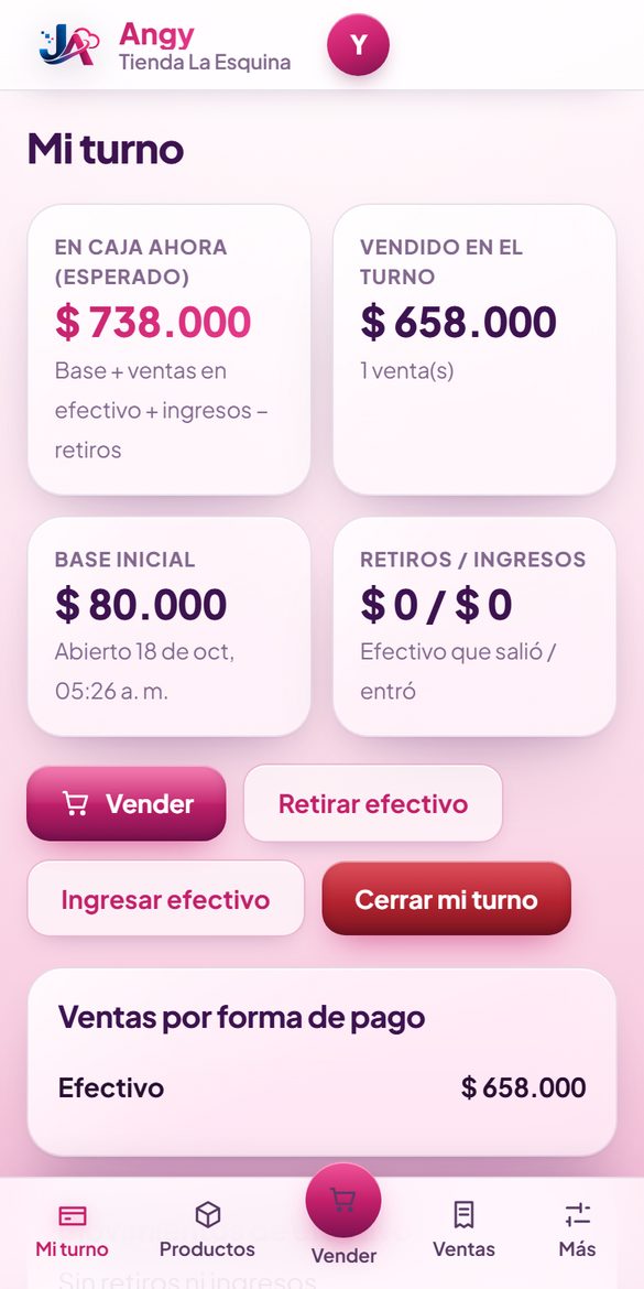 La caja del cajero en su turno