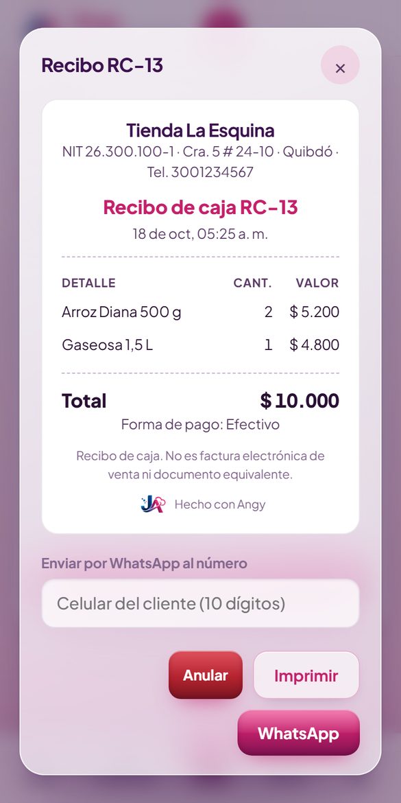 Recibo de caja por WhatsApp o impreso