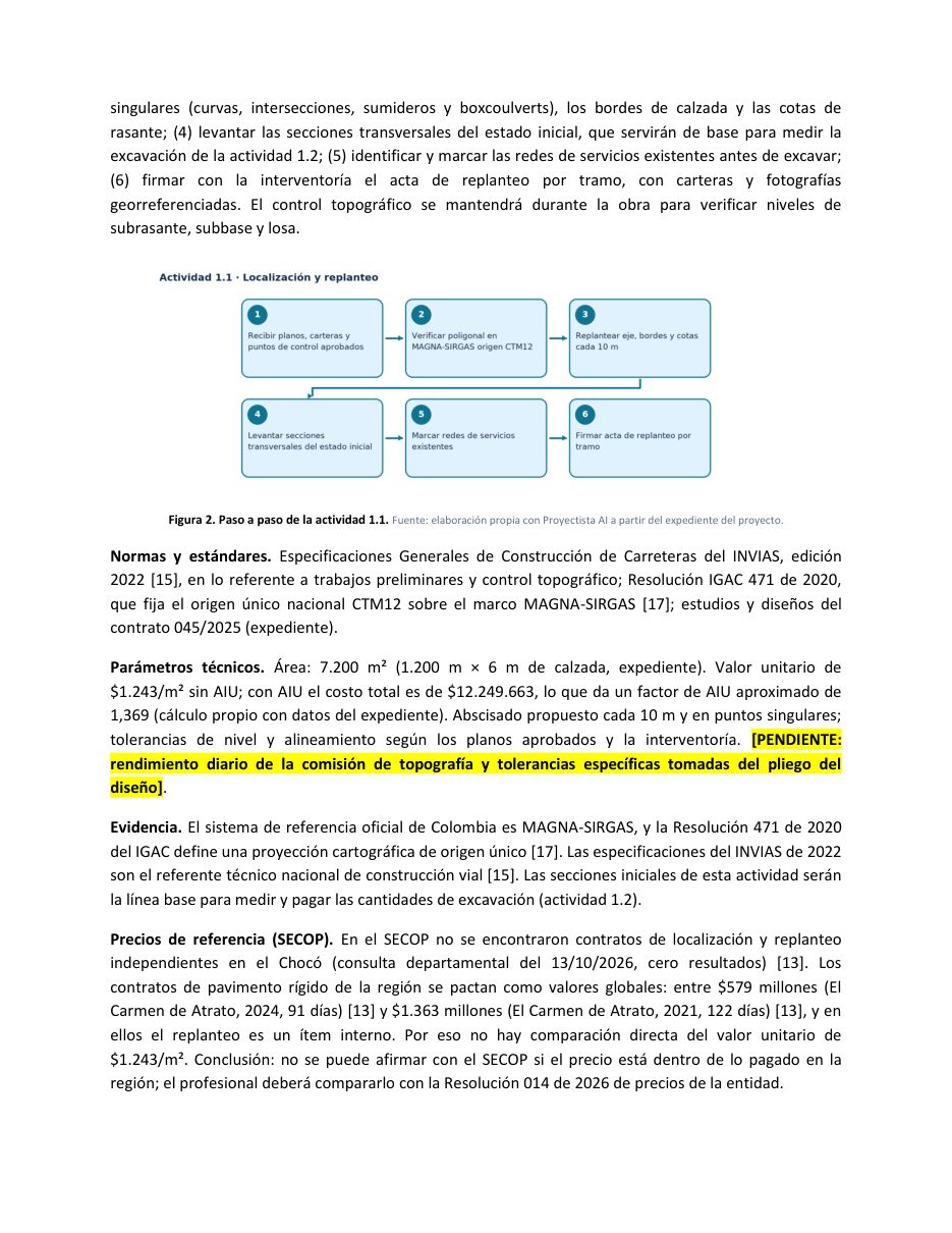 Fundamentación técnica: cada actividad con su metodología en futuro, el paso a paso, las normas y sus fuentes.