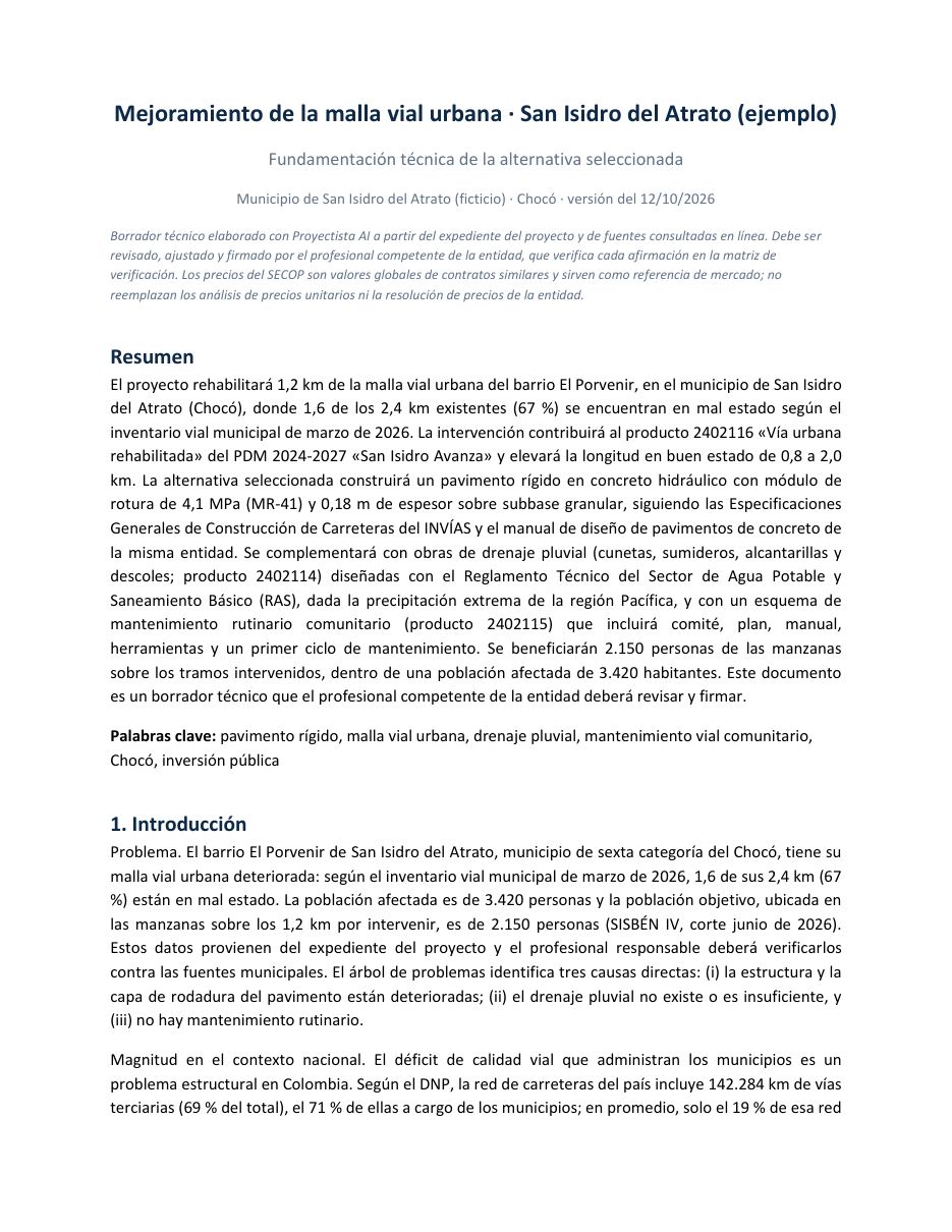 El documento técnico: la fundamentación redactada en futuro como un artículo, con resumen, palabras clave y referencias.